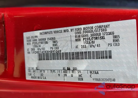 1999 Ford E-150 Commercial/Recreational z USA, uszkodzony, nr VIN 1FDRE142XXHB91069